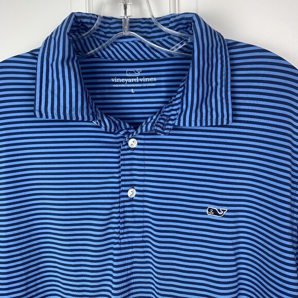 Vineyard Vines Mens Blue Striped Performance Polo Golf Shirt Size Large - Picture 10 of 10